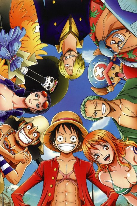 ملصق ONE PIECE يظهر فيه Monkey D. Luffy وفريقه على سفينة القراصنة في عرض البحر